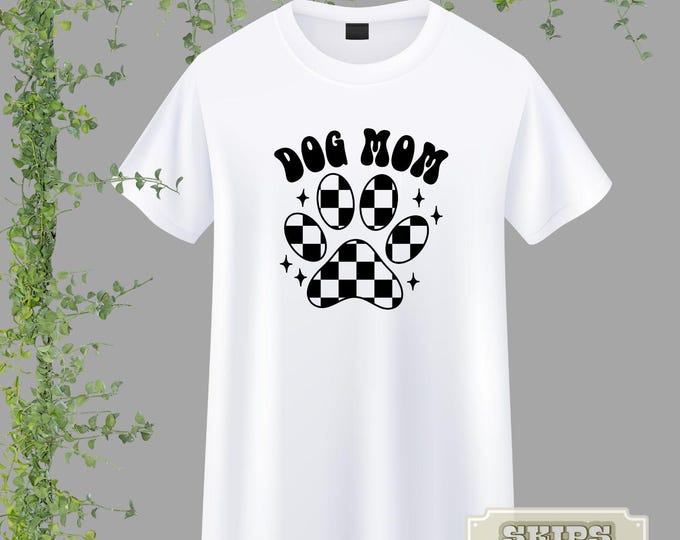 Dog Mom T-shirt | Fur Baby | Puppy | Doggy | Paw | Checkered | Best Friend