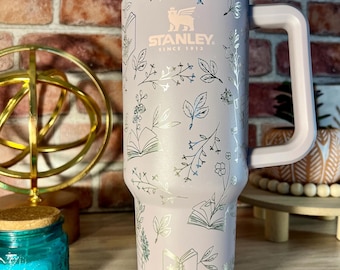 Floral books | Read | Tumbler | laser engraved | full design