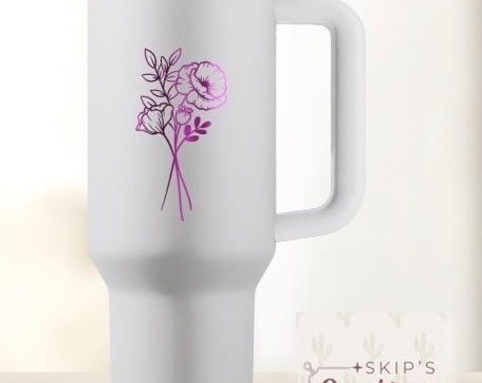 Birth month flowers | gift | anniversary | birthday | Tumbler | laser engraved | half design