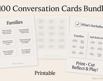 Conversation Cards Bundle | 100 Printable Prompts | Family & Self-Reflection Cards | Digital Download PDF