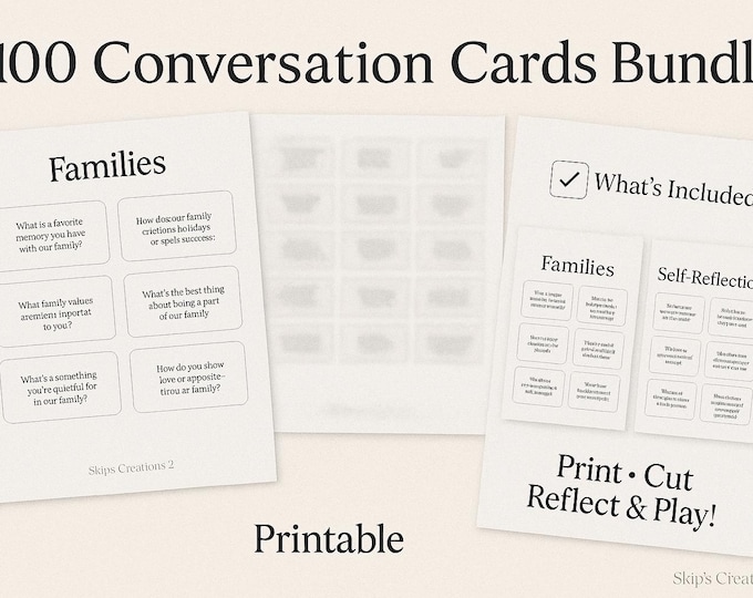Conversation Cards Bundle | 100 Printable Prompts | Family & Self-Reflection Cards | Digital Download PDF