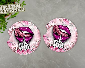 Car Coasters | Lips & Middle Finger | Pack Of 2