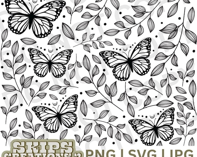 Butterfly’s & leaves | stems | svg | png | jpg | digital | 40oz wrap