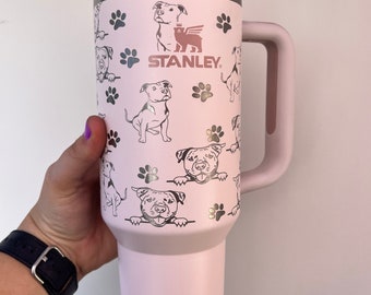 Stanley Tumbler | laser engraved | half design | Pit bull & paw prints