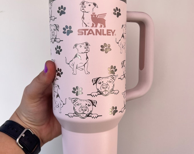 Pit bull & paw prints | Dog | Tumbler | laser engraved | half design