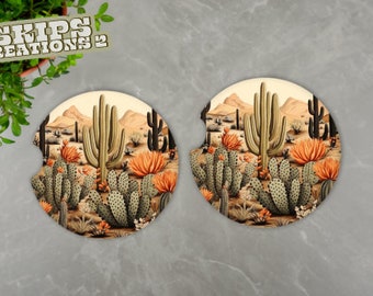 Car Coasters | Cacti Desert Scene | Pack Of 2