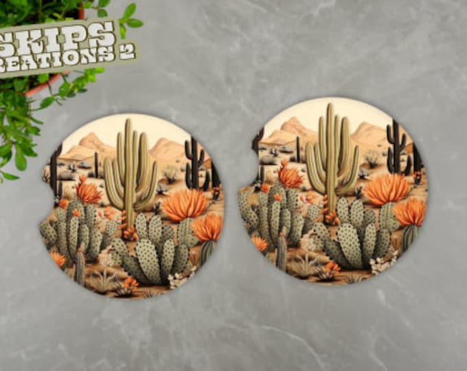 Car Coasters | Cacti Desert Scene | Pack Of 2