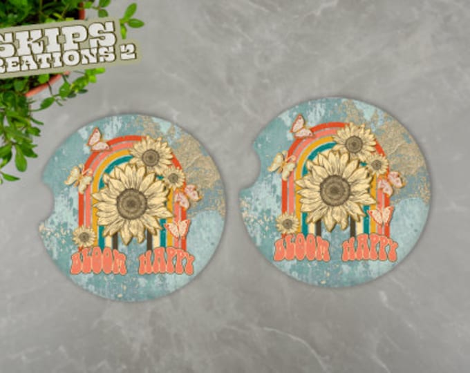 Car Coasters | Bloom Happy | Rainbow | Boho | Pack Of 2