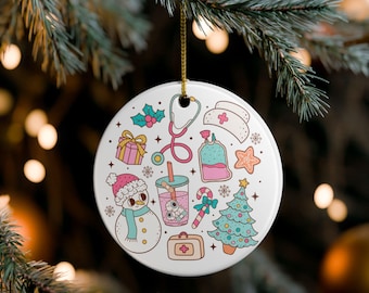 Holiday-Themed Ceramic Ornament, Fun Winter Decoration, Nurse Gift, Christmas Decor, Tree Ornament, Cute Gifts for Health Workers