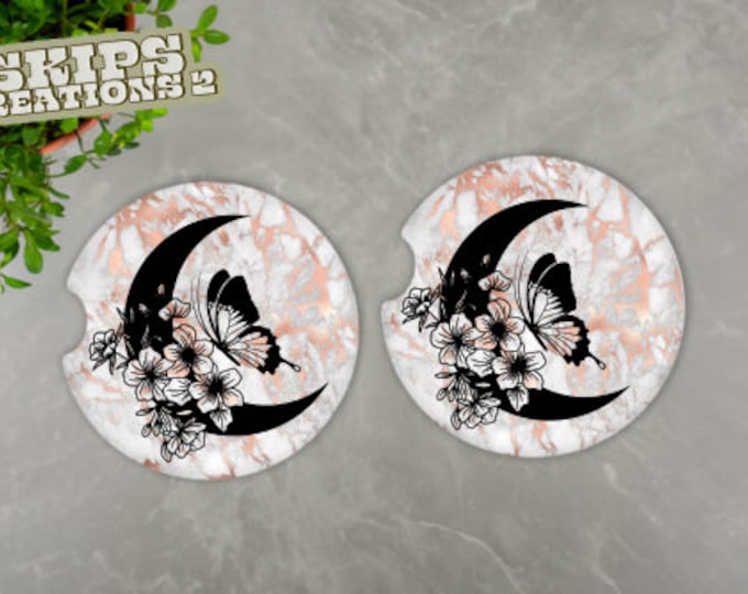 Car Coasters | Floral Moon & Butterfly | Pack Of 2