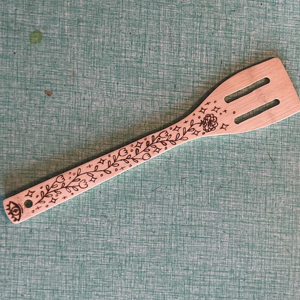 Witchy mystical floral wood-burned bamboo spatula
