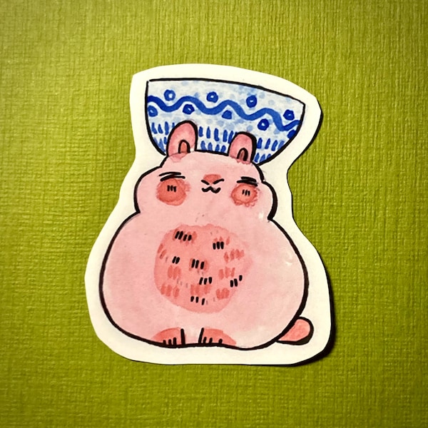 Pink Bunny Teacup Vinyl Sticker