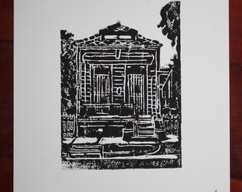 New Orleans Shotgun House Linocut Print