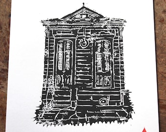 New Orleans Shotgun House Linocut Print #2 (Wall Art)