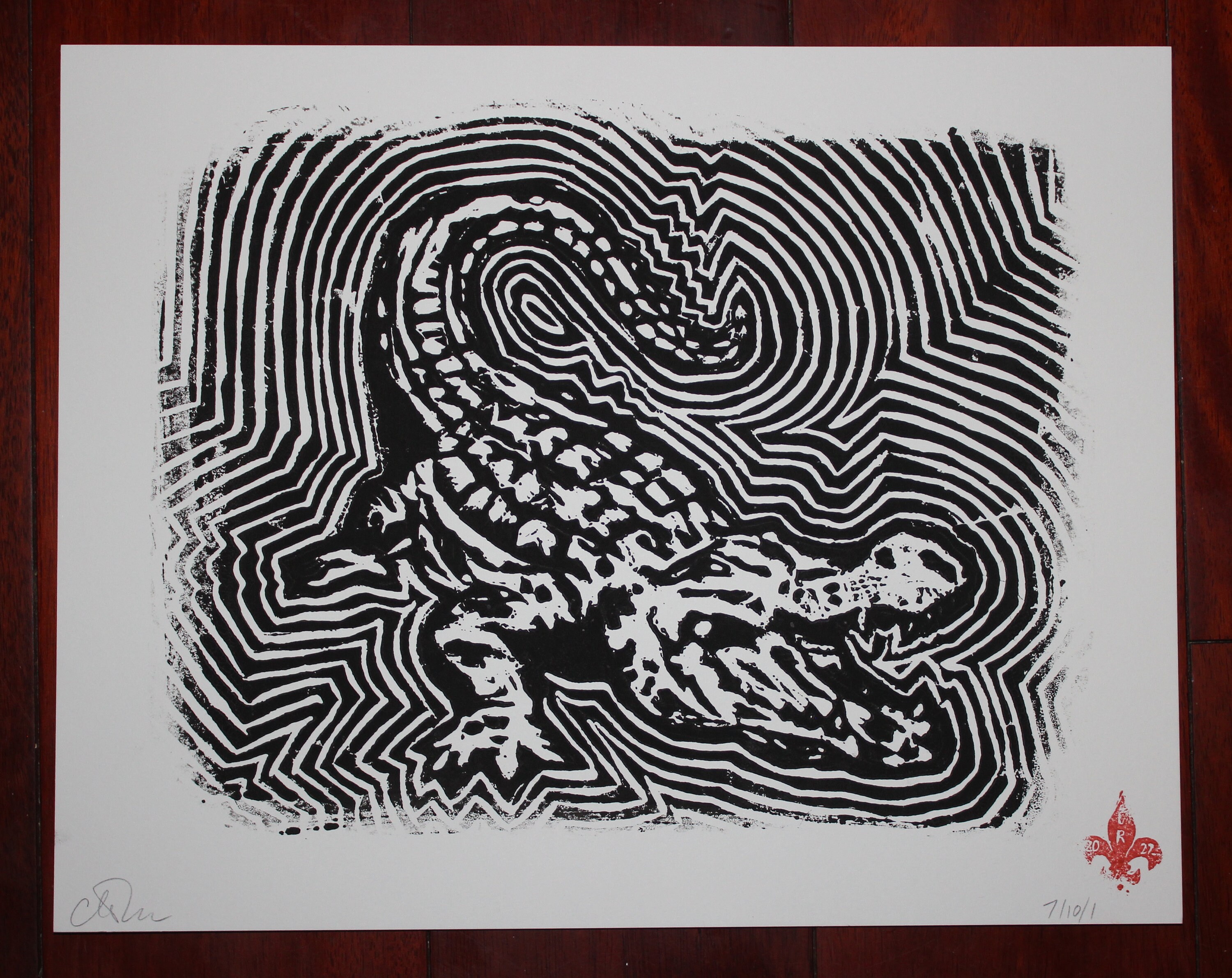 Alligator Wall Art Black and White Linocut Print Gator Nature Wildlife
