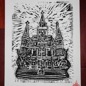 Catedral de San Luis, Jackson Square Nueva Orleans Linograbado Lámina artística