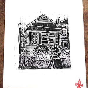 New Orleans Shotgun House Linocut Print #3 (Wall Art)