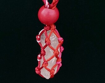 Macramé Necklace with Rose Quartz