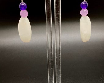 Pair of Chalcedony and Amethyst earrings