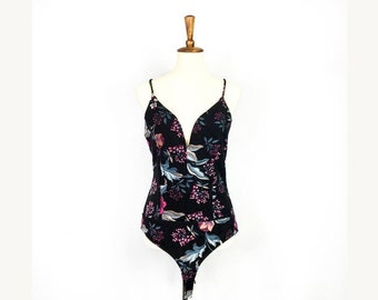 Vintage Y2K Charlotte Russe Cottagecore Rose Floral Boho Plunge Bodysuit