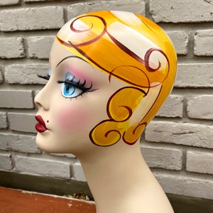 Handpainted Art Deco Vintage Style Mannequin Head Millinery Hat Stand Upcycled Jewelry Display