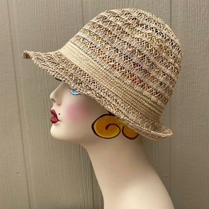Vintage 90s Woven Straw Fedora Trilby Panama Sun Hat