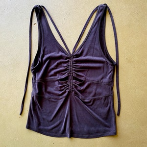 Vintage Free People Washed Black Sugar Tank Strappy Keyhole Ruched Top
