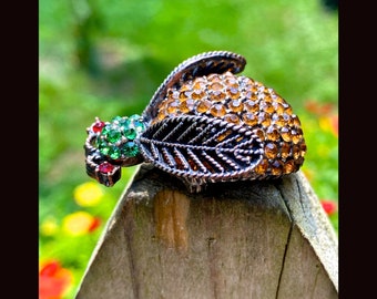 Vintage Crystal Lady Bug Brooch Rhinestone Bee Pin