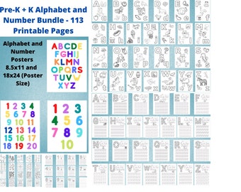Pacchetto alfabeto e numeri per bambini in età prescolare e materna - 113 pagine stampabili