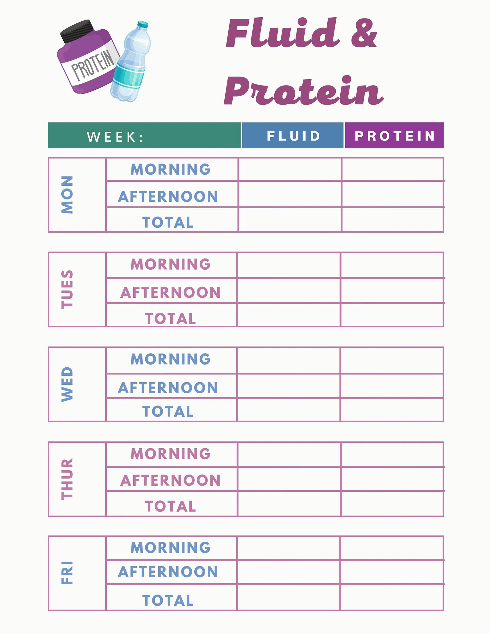 Bariatric Protein and Fluid Tracking Sheet Etsy