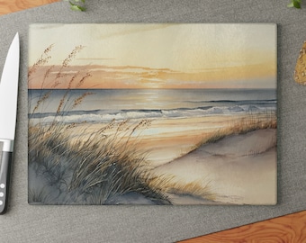 Beach Tempered Glass Cutting Board, Coastal Kitchen, Kitchen Accessory, Beach Lover Gift, Beach House Decor, Serving Board, New Home Gift
