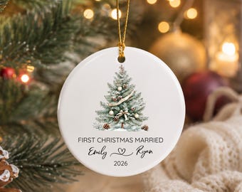 First Christmas Married Ornament Personalized, Newlywed Christmas Ornament, Custom Couple Names Ornament, Wedding Gift for Newlyweds