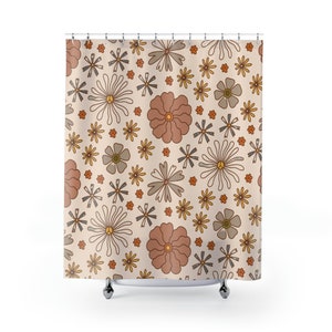 Retro Floral Shower Curtain, Retro Bathroom Decor, Retro Bath Curtain, Retro Flowers, 70s Shower Curtain, Flower Decor, Housewarming Gifts