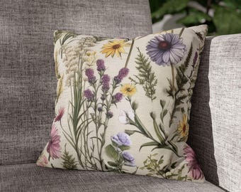 Botanical Wildflowers Pillow Cover,  Floral Cushion Cover, Farmhouse Decor, Spring Pillow Covers, Cottagecore Decor, Pillow Covers 20x20