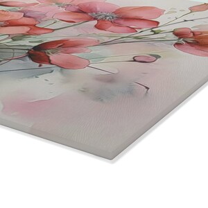 Pink Floral Glass Cutting Board, Flower Cutting Board, Watercolor Floral Chopping Board, Tempered Glass Board, Floral Kitchen Decor image 6