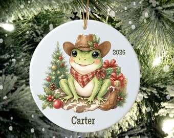 Personalized Frog Christmas Ornament, Cowboy Cowgirl Frog Ornament, Western Frog Gift, Custom Name Frog Ornament, Frog Lover Gift