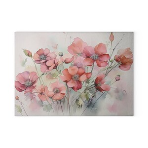 Pink Floral Glass Cutting Board, Flower Cutting Board, Watercolor Floral Chopping Board, Tempered Glass Board, Floral Kitchen Decor image 7