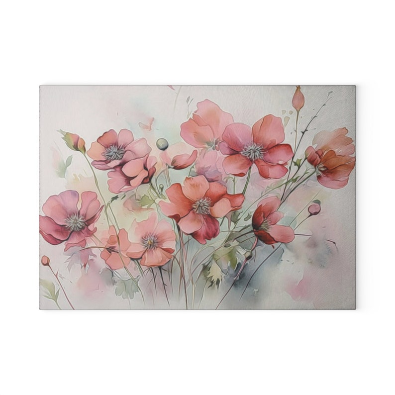 Pink Floral Glass Cutting Board, Flower Cutting Board, Watercolor Floral Chopping Board, Tempered Glass Board, Floral Kitchen Decor image 7