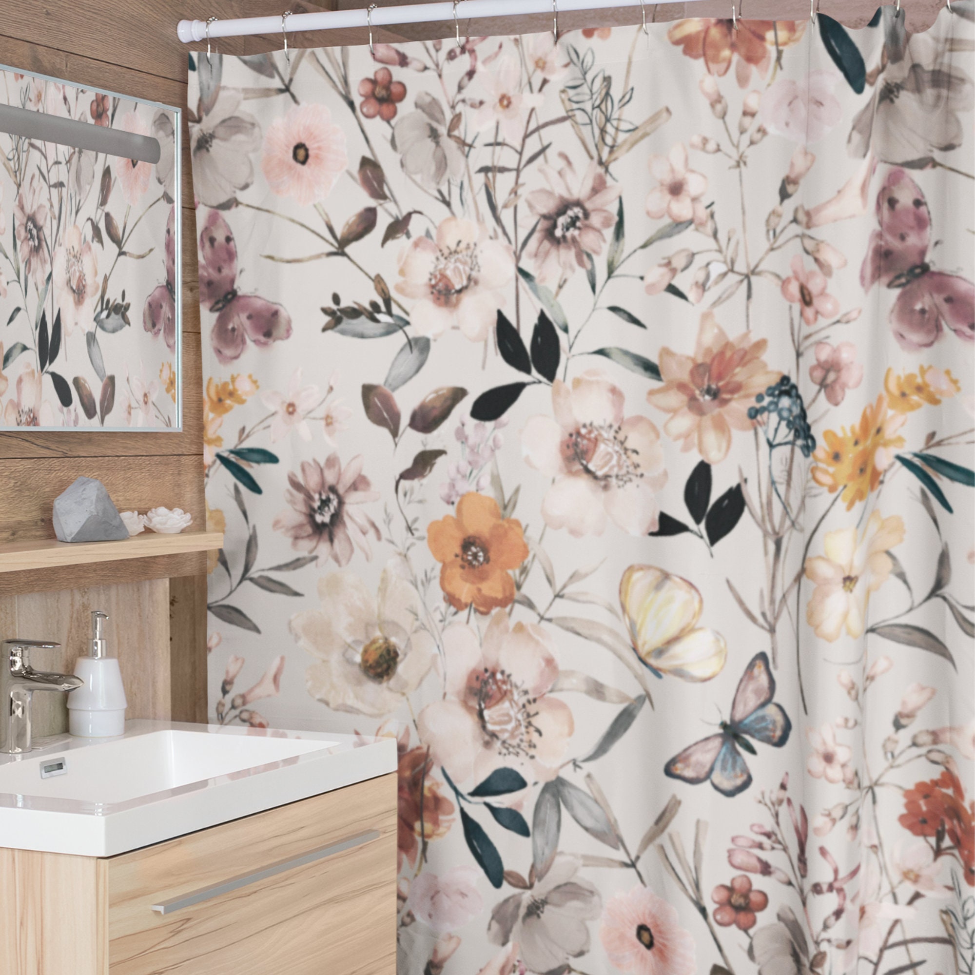 Wildflowers Shower Curtain, Floral Shower Curtain, Botanical Shower