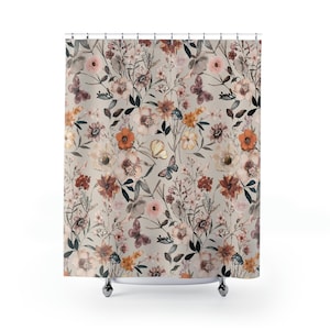 Wildflowers Shower Curtain, Floral Shower Curtain, Botanical Shower Curtain, Wild Flowers Bath Curtain, Floral Bathroom Decor, Housewarming