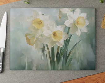 Daffodils Glass Cutting Board, Floral Kitchen Decor