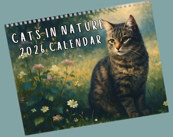 Cat Art Wall Calendar 2026, Monthly Cat Illustration Calendar