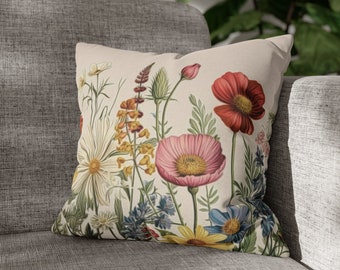 Wild Flower Throw Pillow Cover, Floral Pillow Cover, Farmhouse Pillow, Accent Pillow, 20x20 Pillow Cover, 18x18 Pillow Cover, Pillow Case