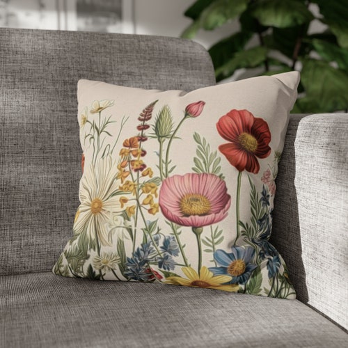 Wild Flower Throw Pillow Cover, Floral Pillow Cover, Farmhouse Pillow, Accent Pillow, 20x20 Pillow Cover, 18x18 Pillow Cover, Pillow Case
