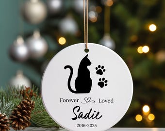 Personalized Cat Memorial Ornament, Paw Print Keepsake, Forever Loved