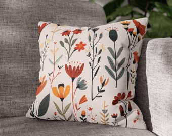 Folk Art Pillow Cover, Folk Art Flowers Decorative Pillow, Scandinavian Decor, Floral Throw Pillow Cover, Accent Pillow, Housewarming Gift