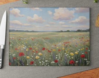 Wildflower Glass Cutting Board, Cottagecore Kitchen Decor