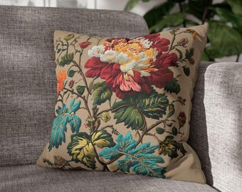 Floral Decorative Pillow Cover, Vintage Style Pillow, Cottagecore Pillow, Home Decor Accent, Botanical Cushion Cover, Couch Throw Pillow