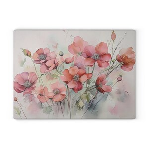 Pink Floral Glass Cutting Board, Flower Cutting Board, Watercolor Floral Chopping Board, Tempered Glass Board, Floral Kitchen Decor image 2