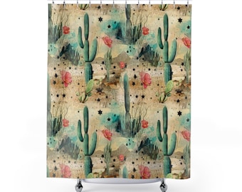Cactus Shower Curtain, Cactus Home Decor, Western Bathroom, Boho Desert Decor, Cacti Bath Curtain, Southwest Decor, Succulent Plants